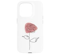 Minimalist Floral Rose Flower Line Art in Pink and White Custodia per iPhone 15 Pro
