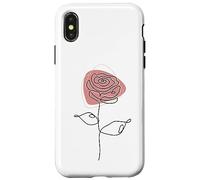 Minimalist Floral Rose Flower Line Art in Pink and White Custodia per iPhone X/XS
