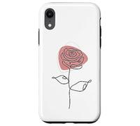 Minimalist Floral Rose Flower Line Art in Pink and White Custodia per iPhone XR