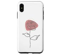 Minimalist Floral Rose Flower Line Art in Pink and White Custodia per iPhone XS Max