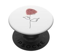 Minimalist Floral Rose Flower Line Art in Pink and White PopSockets PopGrip Adesivo