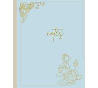 Minimalist Gold Lotus Flower Notebook, 110 Pages, 7.5" x 9.25", Elegant Floral Journal for Writing, Notes, and School: Aesthetic Cottagecore Pastel Blue Notebook for School, College, Work