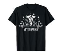 Minimalist Line Art Veterinario Caduceo con Cane E Gatto Maglietta
