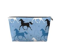 Minimalist Line Horse Black White Makeup Bag, Trousse da viaggio per articoli da toeletta da donna, organizer per trucchi in pelle, grazioso astuccio per trucco, Argento, Taglia unica