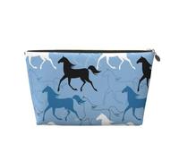 Minimalist Line Horse Black White Makeup Bag, Trousse da viaggio per articoli da toeletta da donna, organizer per trucchi in pelle, grazioso astuccio per trucco, Oro, Taglia unica