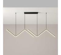 Minimalist Long Strip LED Pendant Light Black Wave Linear Chandelier for Dining Room 26W Large Gold Ceiling Hanging Fixture Kitchen Island Foyer Office Restaurant Bar
