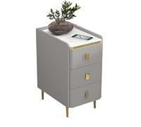 Minimalist Mid-Century Modern Narrow Nightstand with Drawer Slim Microfiber Leather Bedside Table Tall End Table for Bedroom & Living Room Space-Saving Design (Light Gray)