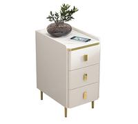 Minimalist Mid Century Narrow Nightstand with Drawer Slim Microfiber Leather Bedside Table Tall End Table with Metal Legs for Small Spaces Off White Perfect for Bedroom & Living Room