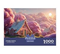 Minimalist Pink House on The Clouds 1000 Pezzi Cartoncino Premium Puzzle Cloud-top Fairy Cottage Immagini Vibranti Gioco Creativo Puzzle Decorazioni Per La Casa 70x50cm/1000pcs