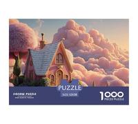 Minimalist Pink House on The Clouds 1000 Pezzi Cartoncino Premium Puzzle Cloud-top Fairy Cottage Sfida Unica Gioco Creativo Puzzle Per Adulti E Bambini 52x38cm/1000pcs