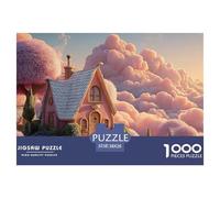 Minimalist Pink House on The Clouds 1000 Pezzi Cartone Robusto Puzzle Cloud-top Fairy Cottage Sfida Unica Gioco Creativo Puzzle Decorazioni Per La Casa 38x26cm/1000pcs