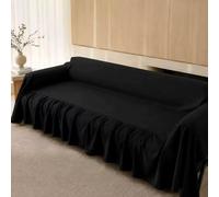 Minimalist Solid Colour Sofa Cover, Elegant Hem Chenille Sofa Slipcovers | Universal Living Room Furniture Protector, Super Soft Couch Cover, Fits Sofa Chair Couch(Black,180x380cm)