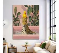 Minimalista Animali Art Poster e Stampe, Piante Piscina Leopardo su Tela Immagini di Arte della Parete Decorazione Murale per Camera da Letto e Soggiorno, 60x90cm Senza Cornice