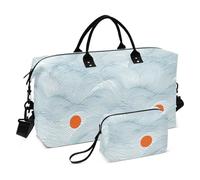 Minimalista Arancione Rotondo Blu Onda Linee Decorative Bagagli Borsa Da Viaggio Borsa Da Viaggio Con Cinghia Regolabile per Aereo Viaggiare 2 Pz Set Bolsa de para Mujer