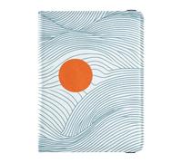 Minimalista Arancione Rotondo Blu Onda Linee In Pelle Carino Porta Passaporto per Viaggio Portafoglio Combo Documenti Organizer Titolare Accessori per gli uomini Impermeabile, linee d'onda blu rotonde