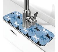 Minimalista Line Horse - Tappetino per rubinetto in bianco e nero per lavello da cucina, paraspruzzi ad asciugatura rapida, tappetino di scarico intorno al rubinetto per lavello da cucina