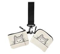 Minimalista Stick Figure Cat Beige Portafogli da donna Custodie per carte Mini Moda Cerniera Portafoglio con Portachiavi per Lady 2 Pz, minimalista Stick figure gatto beige, 1 size, Casual
