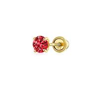 Minimalista Tiny Cubic Zirconia Red Simulato Granato CZ Rotonda Elica Cartilagine Orecchio Lobo Piercing Daith Round Solitaire 1 Pezzo Orecchino Stud Real 14K Oro Giallo Vite Indietro 3Mm