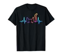 Minimalistic ECG Cat Heartbeat Line Rainbow Kitty Outline Maglietta