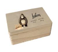 minimutz Cassetta dei ricordi in legno - Personalizzata con nome - Scatola portaoggetti con stampa UV per ricordi d'infanzia - Animali Safari con motivo colorato Gorilla M (30 x 20 x 14 cm)