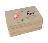 minimutz Cassetta dei ricordi in legno - Personalizzata con nome - Scatola portaoggetti con stampa UV per ricordi d'infanzia - Animali Safari con motivo colorato fenicottero L (40 x 30 x 13,55 cm)