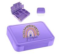 minimutz Contenitore per il pranzo personalizzato per bambini con molti scomparti, contenitore per il pranzo con nome senza BPA, a prova di perdite, set con stampa colorata arcobaleno (viola)
