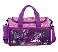 minimutz Piccola borsa sportiva con nome, motivo unicorno Pegasus cavallo volante & stelle in rosa & lilla, personalizzabile e stampata, borsa da viaggio per ragazza