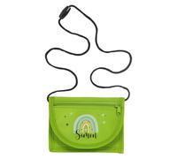 minimutz Portafoglio per bambini personalizzato, borsa per bambini con nome, borsa sul petto arcobaleno stelle ragazza (verde)