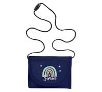 minimutz Portafoglio per bambini personalizzato, borsa per bambini con nome, borsa sul petto arcobaleno stelle ragazza (blu marino)