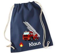 minimutz Sacca da palestra con i pompieri personalizzati - sacchetto di stoffa per ragazzi - borsa sportiva da tirare - 12 l - 37 x 46 cm, [01] Blu scuro, 37x46 cm