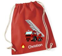 minimutz Sacca da palestra con i pompieri personalizzati - sacchetto di stoffa per ragazzi - borsa sportiva da tirare - 12 l - 37 x 46 cm, [06] Rosso, 37x46 cm