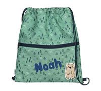 minimutz Sacca da palestra per asilo con nome, borsa per scarpe personalizzata con motivo animale, borsa sportiva da tirare, zaino per bambini, Bobby Bear verde pastello
