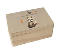minimutz Scatola dei ricordi colorata in legno - Personalizzata con nome - Contenitore per ricordi d'infanzia - Animali della foresta - Procione L (40 x 30 x 13,55 cm)