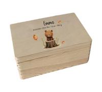 minimutz Scatola dei ricordi colorata in legno - Personalizzata con nome - Contenitore per ricordi d'infanzia - Orso della foresta L (40 x 30 x 13,55 cm)
