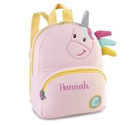 minimutz Zaino per asilo con animali e ragazze, personalizzabile, con nome, zaino per bambini con tasca anteriore, 7 l, Unicorno - Rosa