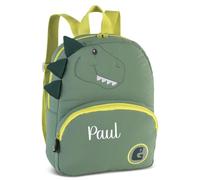 minimutz Zaino per asilo con animali e ragazze, personalizzabile, con nome, zaino per bambini con tasca anteriore, 7 l, Dino - Verde