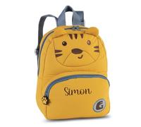 minimutz Zaino per asilo con animali e ragazze, personalizzabile, con nome, zaino per bambini con tasca anteriore, 7 l, Tigre - Giallo