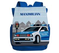 minimutz Zaino per bambini - Personalizzato con nome - Zaino per bambini Polizia auto - Piccolo zaino per il tempo libero Kita asilo 2 - 5 anni, blu royal
