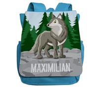 minimutz Zaino per bambini - Personalizzato con nome - Zaino per bambini ragazza con lupo - Piccolo zaino per il tempo libero Kita asilo 2 - 5 anni, Azzurro