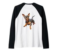 Minin Pin Miniatura Pinscher minpin Cucciolo Cane Felice Sinistra Faccia Maglia con Maniche Raglan