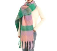 MININAI Sciarpe invernali spesse da donna per il freddo caldo lavorato a maglia spessa sciarpa scozzese lunga grande oversize sciarpe a quadri, Rosa e verde, taglia unica