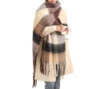MININAI Sciarpe invernali spesse da donna per il freddo caldo lavorato a maglia spessa sciarpa scozzese lunga grande oversize sciarpe a quadri, Marrone, taglia unica