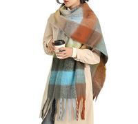 MININAI Sciarpe invernali spesse da donna per il freddo caldo lavorato a maglia spessa sciarpa scozzese lunga grande oversize sciarpe a quadri, Acero&blu, taglia unica