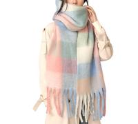 MININAI Sciarpe invernali spesse da donna per il freddo caldo lavorato a maglia spessa sciarpa scozzese lunga grande oversize sciarpe a quadri, Pastello., taglia unica