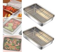 MININUSI 2 Pezzi Contenitori in Acciaio Inossidabile con Coperchio,800ml Contenitore per Frutta per Frigorifero,Contenitori per Alimenti,Contenitori Rettangolari per Lunch Box,per Frutta e Carne