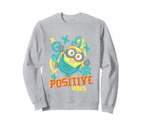 Minions Positive Vibes Retro Graffiti Tom The Minion Felpa, Unisex per Adulti, Grigio Melange, XL