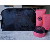 Minis Discovery Collection - Set regalo da 3 pezzi con borsa nera per trucchi, collezione lussuosa balsamo mani e unghie, olio per il corpo e detergente