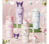 Miniso Sanrio Hello Kitty, Kuromi, Pompompurin Tazza termica in acciaio inossidabile da 24oz/700ml con cannuccia e manico, bottiglia d'acqua con simpatici cartoni animati, regalo di Natale, per auto, 