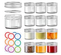 MINISOISO 12 PCS Vasetto Mason in Vetro con Coperchio, 100ML Mini Barattoli Mason, Vasetti di Vetro per Marmellata con Coperchio e Etichette, Piccoli Barattoli Vetros per Spezie Marmel Gelatina Desser