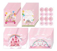 MINISOISO 12 Pezzi Inviti Compleanno Bambini, Biglietti Invito Compleanno, Biglietti d'invito al Castello Rosa, Biglietti per Bambini Bimba per Feste a Tema o Compleanni per Bambini